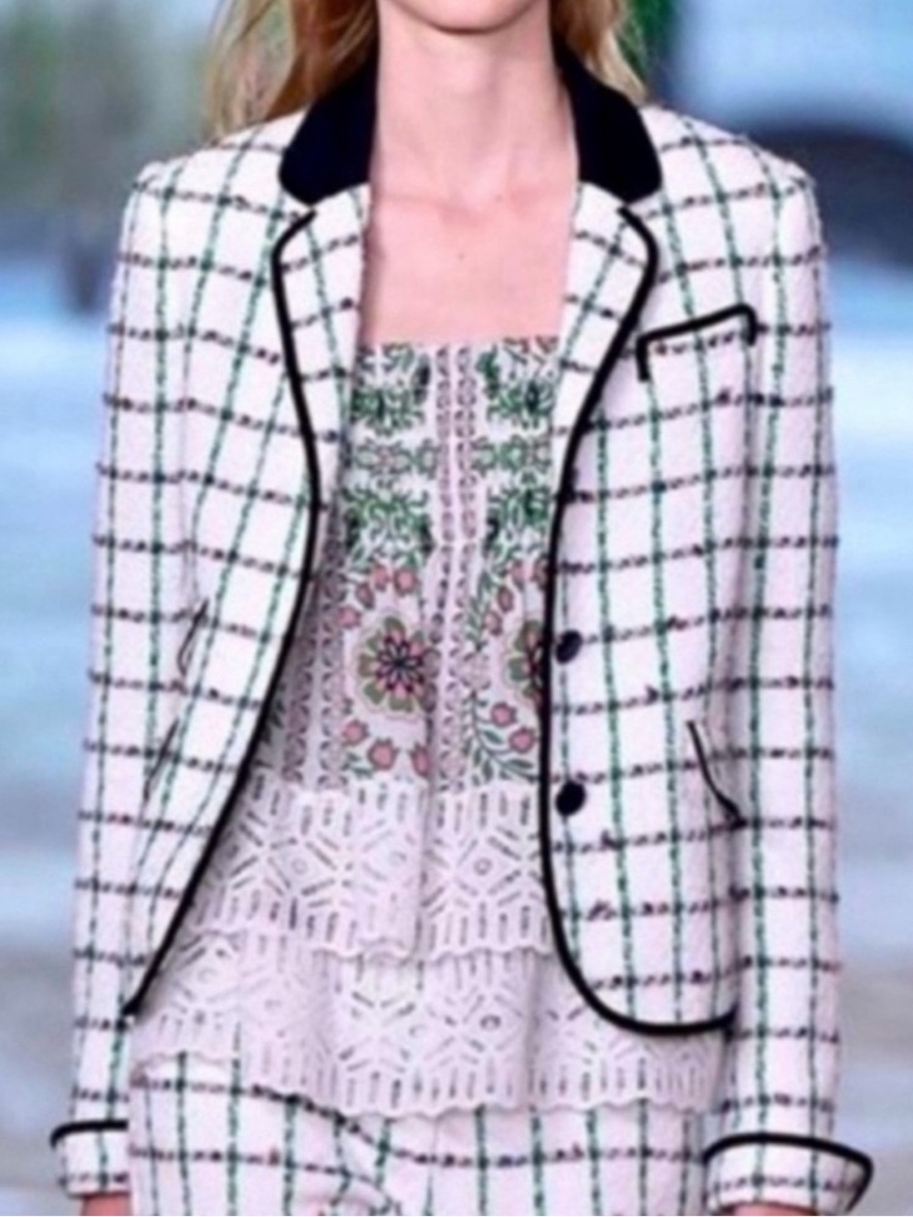 Tory Burch Pocomo Jetty Tweed
Check Plaid Blazer
